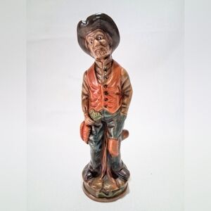 Vintage Bisque/Ceramic Painted Figurine - "Old Man, Tree Stump, Holding Carrots"
